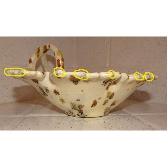 Vintage Handled Ceramic maple Leaf Trinket or Candy Dish white gold drip glaze - Picture 11 of 11